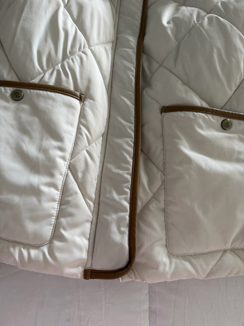 Ralph Lauren Cream Quilted Jacket with Brown Trim